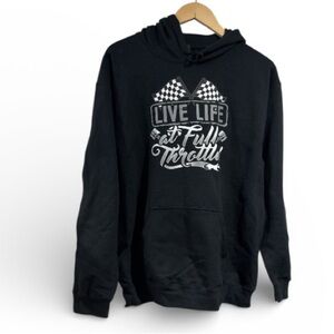 Men's hoodie sweatshirt Black Graphic live life at full throttle NEW pocket NEW
